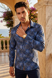 Vassari Mens Greek Pattern Print Design Button Down Luxury Shirt  2VS155 Blue
