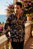 Vassari Mens Metallic Shiny Print Design Button Down Luxury Shirt  2VS159 Black
