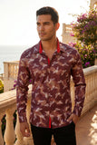 Vassari Mens Metallic Shiny Print Design Button Down Luxury Shirt  2VS159 Wine