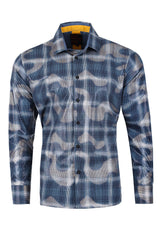 Vassari Mens Leaf Grit Print Design Button Down Luxury Shirt  2VS160 Blue