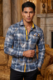 Vassari Mens Leaf Grit Print Design Button Down Luxury Shirt  2VS160 Blue