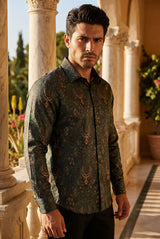 Barabas Men's Paisley Floral Print Design Long Sleeves Shirts 2VS163 Black