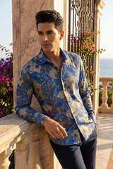 Barabas Men's Abstract Print Design Long Sleeves Shirts 2VS166 Blue