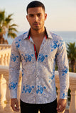 Vassari by Barabas Men's Floral Chess Chess Long Sleeve Shirt 2VS167 White