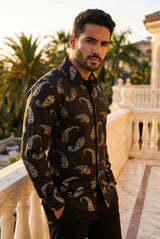 Vassari by Barabas Men's Paisley Print Design Long Sleeve Shirt 2vs168 Black