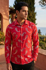 Vassari by Barabas Men's Paisley Print Design Long Sleeve Shirt 2vs168 Red