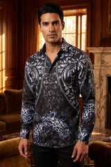 Barabas Men Floral Printed Luxury Long Sleeves Shirt 2VS171 Black