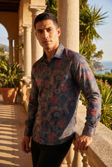 BARABAS Men's Floral Long Sleeve Button Down Shirt 2VS176 Navy