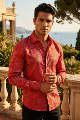 BARABAS Men's Floral Long Sleeve Button Down Shirt 2VS176 Red