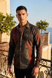 Men's Colorful Print Design Button Down Luxury Shirts 2VS177 Black