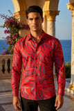 Men's Leaf Illustration Print Design Button Down Luxury Shirts 2VS178 Red 