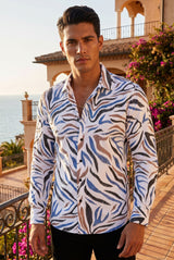 Men's Leaf Illustration Print Design Button Down Luxury Shirts 2VS178 White