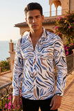 Men's Leaf Illustration Print Design Button Down Luxury Shirts 2VS178 White