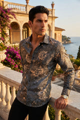Men's Roses Floral Print Design Button Down Luxury Shirts 2VS180 Charcoal