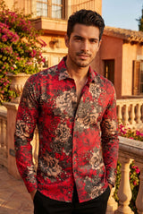 Men's Roses Floral Print Design Button Down Luxury Shirts 2VS180 Red