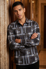 Vassari Men's Printed Checkered Plaid Long Sleeve Shirts 2VSR165 Black