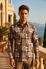 Vassari Men's Printed Checkered Plaid Long Sleeve Shirts 2VSR165 Khaki