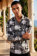 Vassari Men's Printed Checkered Plaid Long Sleeve Shirts 2VSR165 White