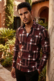 Vassari Men's Printed Checkered Plaid Long Sleeve Shirts 2VSR165 Wine