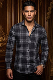 Vassari Men's Printed Checkered Plaid Long Sleeve Shirts 2VSR169 Black