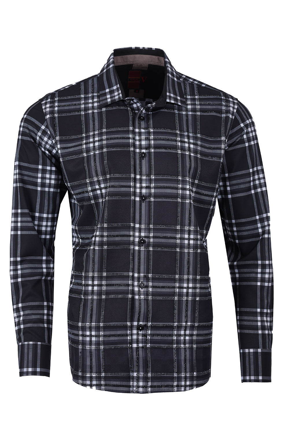 Vassari Men's Printed Checkered Plaid Long Sleeve Shirts 2VSR169
