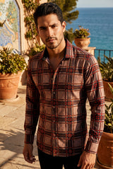 Vassari Men's Printed Checkered Plaid Long Sleeve Shirts 2VSR169 Khaki