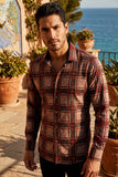 Vassari Men's Printed Checkered Plaid Long Sleeve Shirts 2VSR169 Khaki