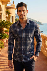 Vassari Men's Printed Checkered Plaid Long Sleeve Shirts 2VSR169 Navy