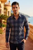 Vassari Men's Printed Checkered Plaid Long Sleeve Shirts 2VSR169 Navy