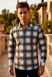 Vassari Men's Printed Checkered Plaid Long Sleeve Shirts 2VSR169 White Black