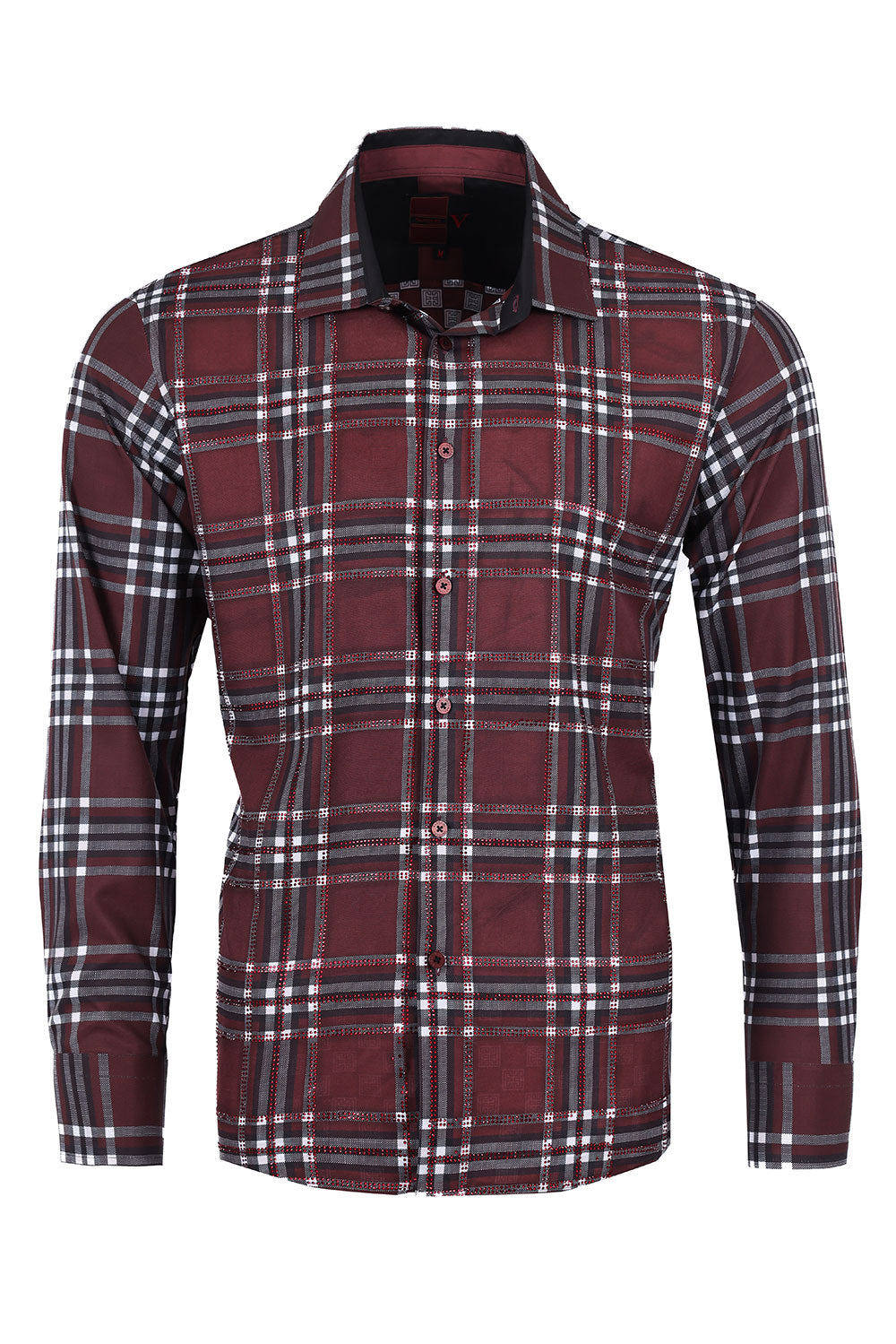 Vassari Men's Printed Checkered Plaid Long Sleeve Shirts 2VSR169