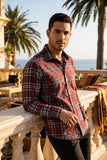Vassari Men's Printed Checkered Plaid Long Sleeve Shirts 2VSR169 Wine