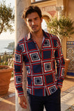 Vassari Men's Printed Checkered Plaid Long Sleeve Shirts VSR175 Navy