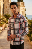 Vassari Men's Printed Checkered Plaid Long Sleeve Shirts VSR175 White