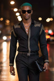 Barabas Wholesale Men's Studded Premium Solid Long Sleeve Shirts 3B24 Black Gold