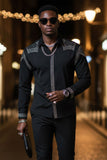 Barabas Wholesale Men's Studded Premium Solid Long Sleeve Shirts 3B24 Black Silver