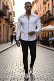 Barabas Wholesale Men's Studded Premium Solid Long Sleeve Shirts 3B24 White Silver