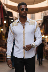 Barabas Wholesale Men's Studded Premium Solid Long Sleeve Shirts 3B24 White gold