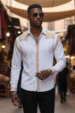 Barabas Wholesale Men's Studded Premium Solid Long Sleeve Shirts 3B24 White gold
