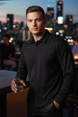 Barabas Wholesale Men's Studded Premium Solid Long Sleeve Shirts 3B24 Black
