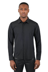 Barabas Wholesale Men's Studded Premium Solid Long Sleeve Shirts 3B24 Black Black