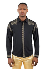 Barabas Wholesale Men's Studded Premium Solid Long Sleeve Shirts 3B24 Black