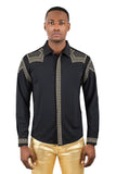 Barabas Wholesale Men's Studded Premium Solid Long Sleeve Shirts 3B24 Black
