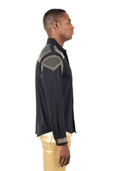 Barabas Wholesale Men's Studded Premium Solid Long Sleeve Shirts 3B24 Black