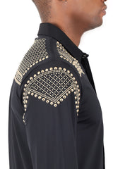 Barabas Wholesale Men's Studded Premium Solid Long Sleeve Shirts 3B24 Black Gold