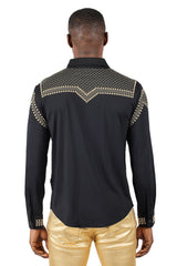 Barabas Wholesale Men's Studded Premium Solid Long Sleeve Shirts 3B24 Black Gold