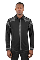 Barabas Wholesale Men's Studded Premium Solid Long Sleeve Shirts 3B24 Black