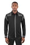 Barabas Wholesale Men's Studded Premium Solid Long Sleeve Shirts 3B24 Black