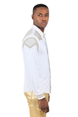 Barabas Wholesale Men's Studded Premium Solid Long Sleeve Shirts 3B24 White Gold