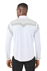 Barabas Wholesale Men's Studded Premium Solid Long Sleeve Shirts 3B24 White